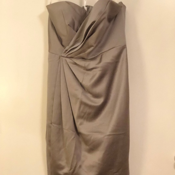Short Strapless Satin Dress with Pleating - Picture 2 of 4